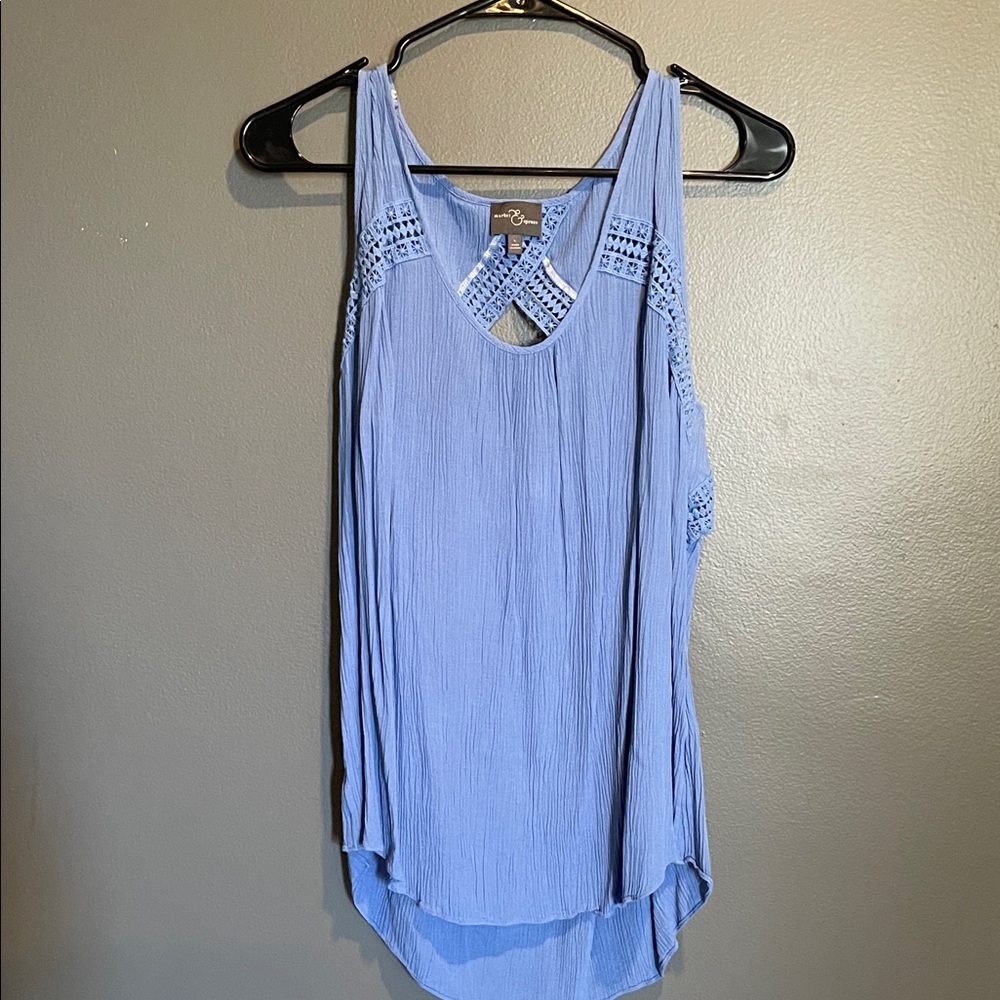 Market & Spruce Light Blue Crochet Detail Tank Top